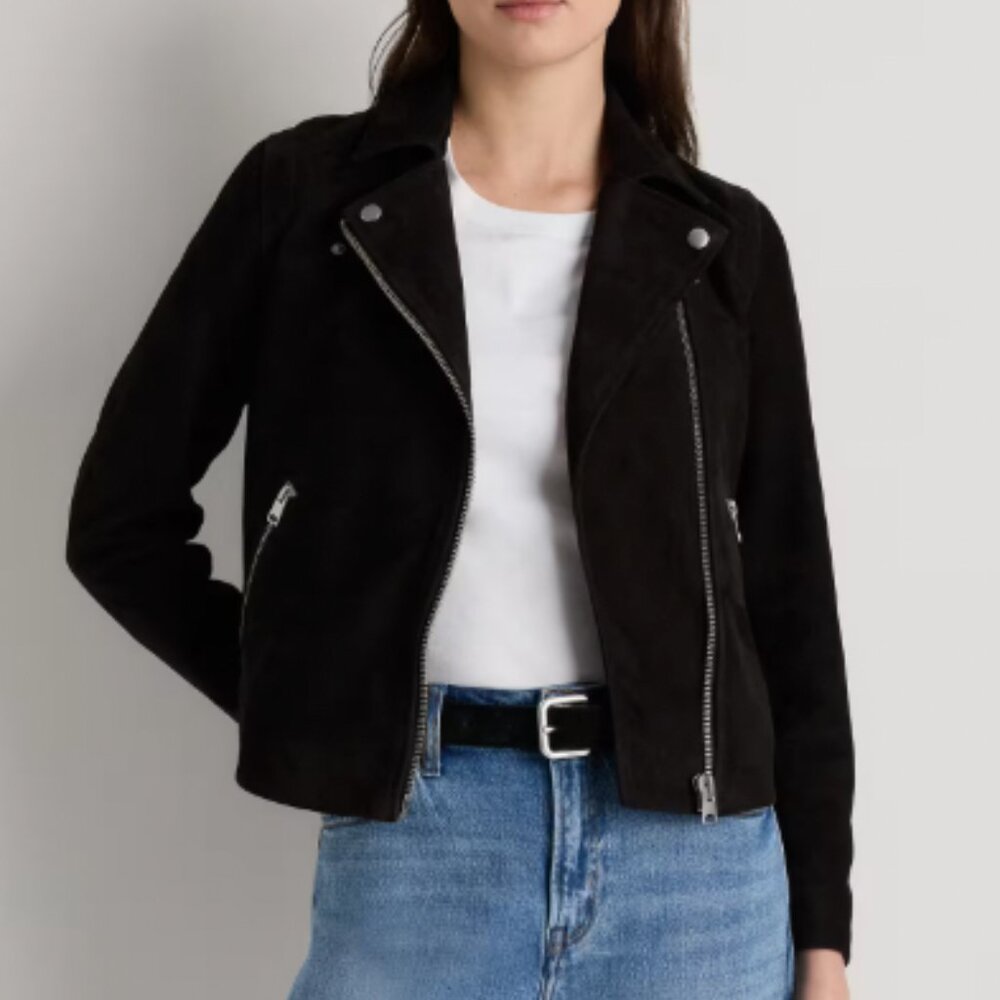 Quince 100% Suede Biker Jacket - M - Charcoal